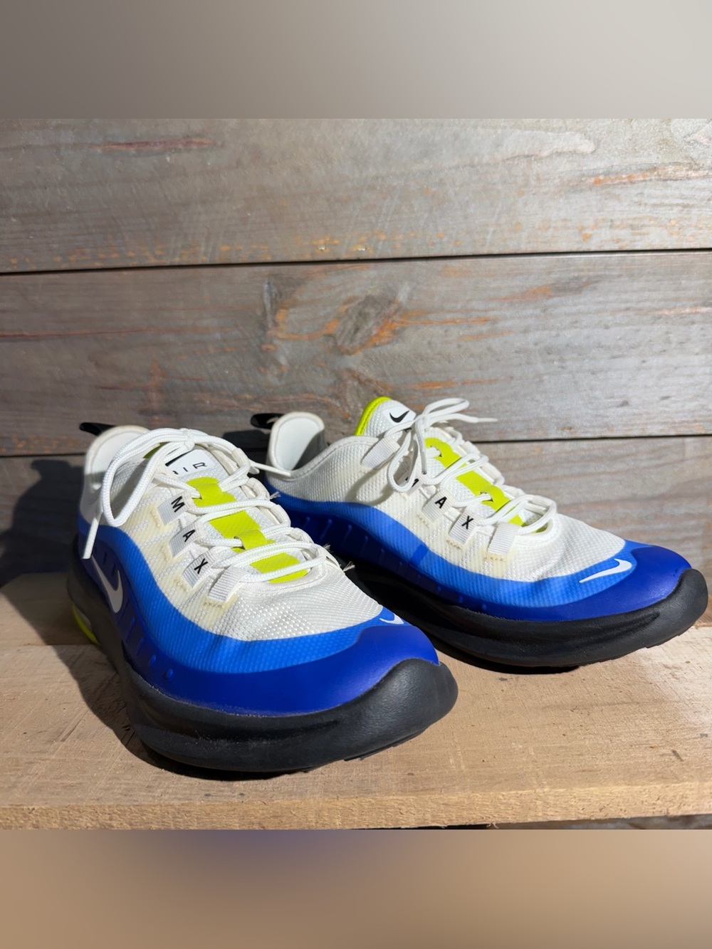 Nike Air Max Boys 6 Youth White, Blue & Neon Yellow Running Sneakers